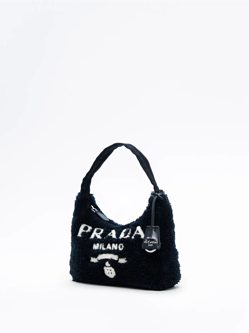 Prada Black Terry Mini Shoulder Bag with White Logo